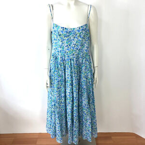 J.Crew Liberty 12 Fit And Flare Spaghetti Midi Dress Floral Printed Blue MINT